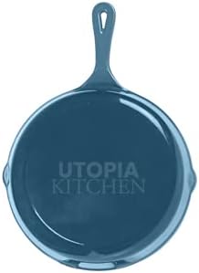 Utopia Kitchen Cast Iron Frying Pan 8 Inch, Cast Iron Chefs Pan, Pre Seasoned Skillet, Safe Grill Cookware for Indoor & Outdoor Use, Teal