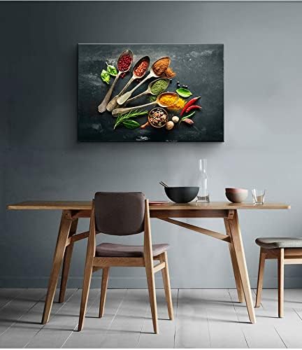 Kitchen Pictures Wall Decor Food Spice Canvas Wall Art Cooking Seasoning Wall Art Colorful Kitchen Decorations Dining Room Art Food Poster for Dining Room Ready to Hang (28''Hx40''W)