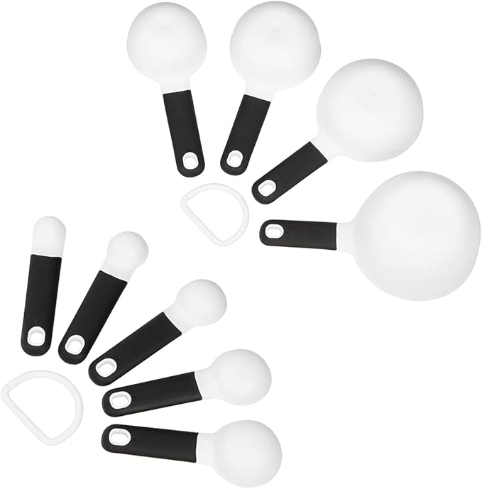 KitchenAid Universal Easy To Read Measuring Cup and Spoon Set with Soft Grip Handle for Maximum Control, Hang Hole and Nesting For Easy Storage, Dishwasher Safe, 9 Piece, White