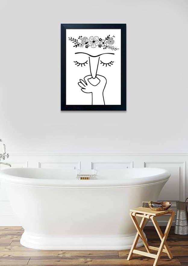 Framed Bathroom Wall Art - Funny Picture Paintings for Guest Toilet - Humorous Modern Minimalistic Black and White Canvas Print Sign Artwork