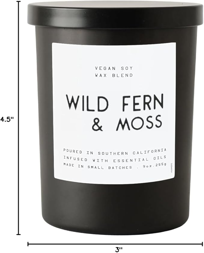 Leoben Co | Masculine Aromas | Small Batch | Soy Wax 9 oz | Scented Black Candles with Natural Essential Oils | Vegan (Wild Fern & Moss)