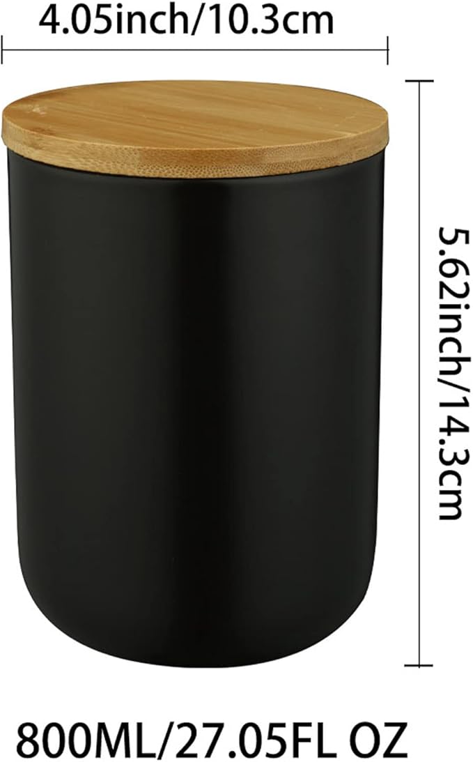 Ceramics Food Storage Jar Canister with Airtight Seal Bamboo Lid, Simple Style Kitchen Canister for Food Storage, Store Coffee, Sugar, Tea, Spices and More (Black (27.05oz/800ml))