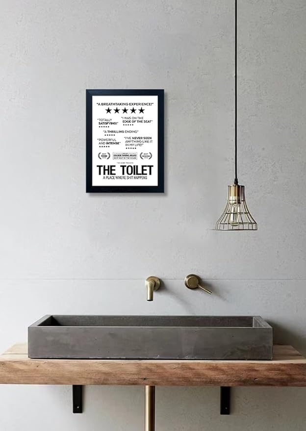 Black and White Bathroom Rules Wall Art, Bathroom Pictures Quote Wall Decor, Framed Toilet Decor Sign, Funny Loo Poop Humor Decorations