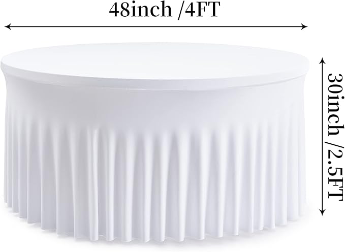 Outpain 6 Pack White Round Spandex Tablecloth for 48Inch/4FT Tables - Stretchy Table Cloth with Skirt, Wrinkle-Free Fitted Cloth for Wedding Vendor, Banquet & Graduation Decor (108" Round)