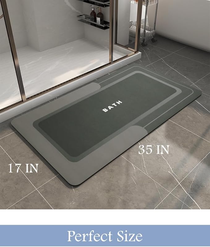 MontVoo Bath Mat - Non Slip Super Absorbent Stain Resistant Quick Dry Thin Bath Mat - 17"x35" Dark Grey