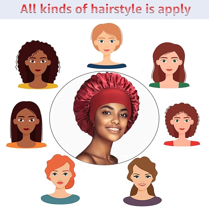 3 Pack Satin Bonnet Silk Hair Bonnet for Sleeping, Sleep Bonnets for Women Large Wide Soft Band Sleep Cap for Curly Hair Braids