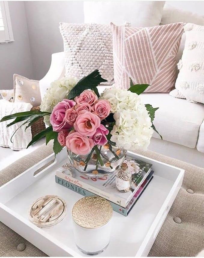 Hanobe Square Large Ottoman Tray: Modern Extra Large White Serving Decorative Trays with Cutout Handles for Living Room Coffee Table Home, 20"