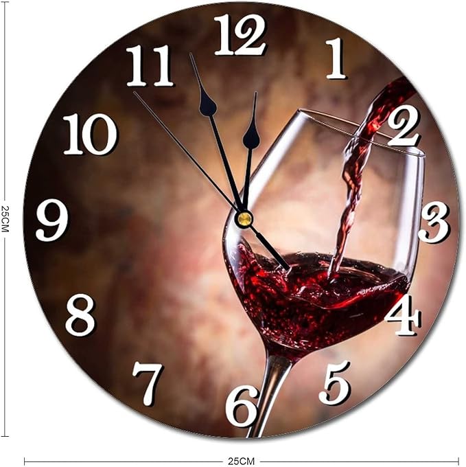 Red Wine Pouring into Wine Glass Wall Clock Battery Operated Silent Round Clock Wall Decor for Home Office School, 12 Inch
