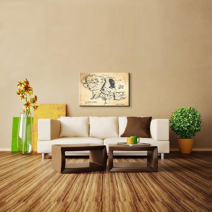 Middle Earth Map Wall Art Canvas Print - Fantasy Map of Middle Earth - 28''H x 40''W with Inner Wooden Frame - Lightweight & Easy to Hang - Perfect for Bedroom, Game Room Decor