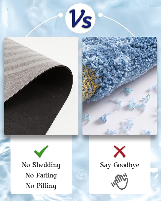 MontVoo -Bath Mat-Non Slip Thin Bathroom Rugs Fit Under Door- Quick Dry Absorbent Faux Suede Surface Grey Bathroom Floor Mats-Shower Rug for in Front of Bathtub Shower Grey & Beige 16x24