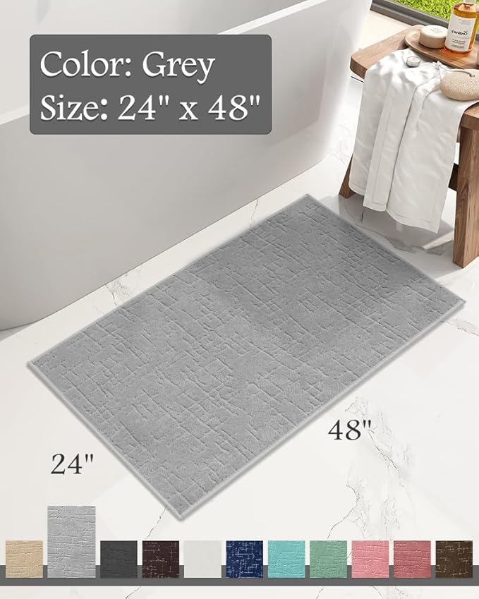 AMOAMI-Bath Mat-Absorbent Quick Dry Bathroom Floor Mats-Washable Rubber Backing Bath Mats for Bathroom Rugs Fit Under Door-Bath Rug for in Front of Sink Bathtub Shower Room, Grey 24''x48''