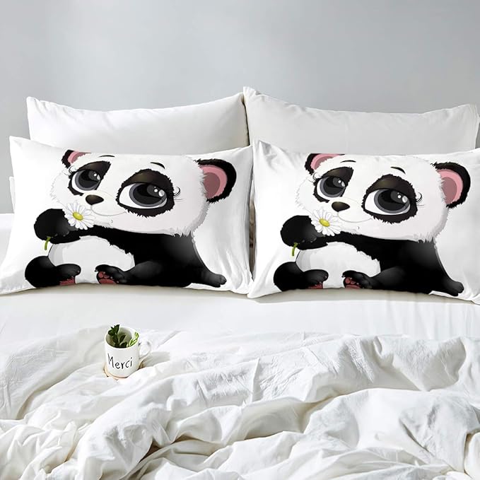 Feelyou Panda Bedding Set for Boys Girls Queen Size Cute Giant Panda Duvet Cover Set Kids Toddler Cartoon Animal Pattern Comforter Cover with 2 Pillowcases
