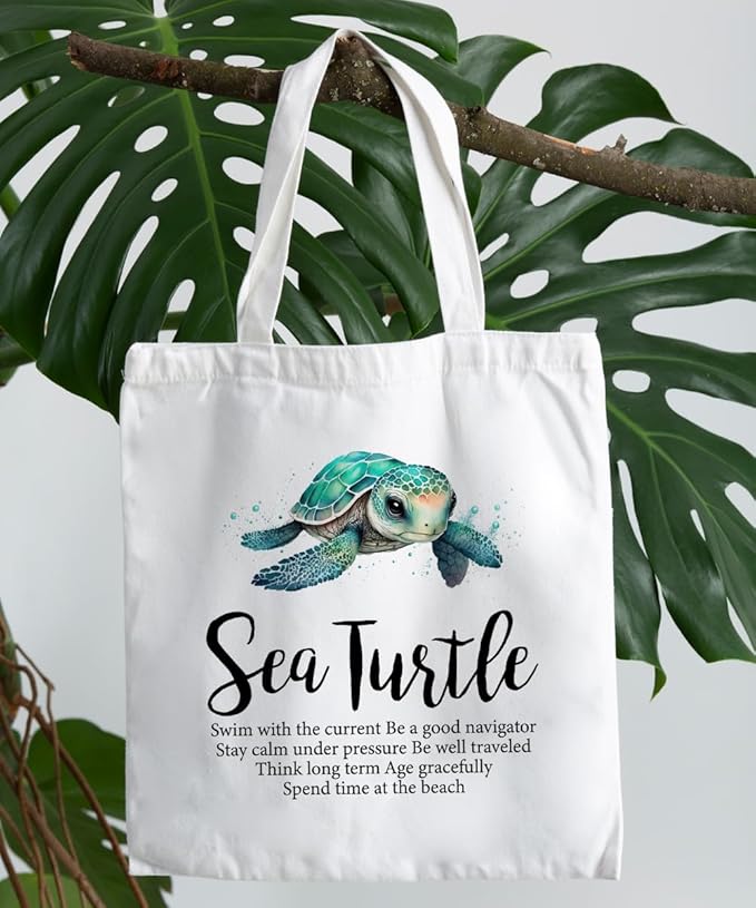 Lake Turtle Canvas Tote Bag for Women Teen Girls Gifts Cute Small Travel Work Tote Bags Reusable Grocery Bags Shoulder Bag