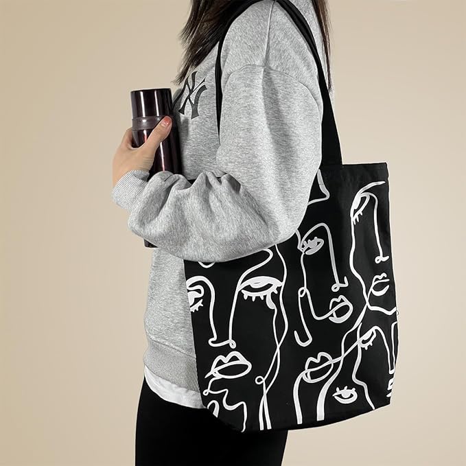 Canvas Tote Bag for Women, Aesthetic Tote Bag with Zipper Pocket for Grocery Travel Work Gift, Canvas Shopping Bag