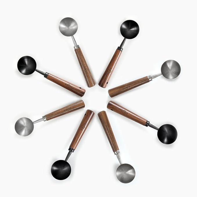 Vintage Coffee Measuring Spoon - 304 Stainless Steel, Coffee Scoop,10g Capacity, Walnut Handle - Perfect for Coffee, Tea, and More (Gunmetal (2 pcs))