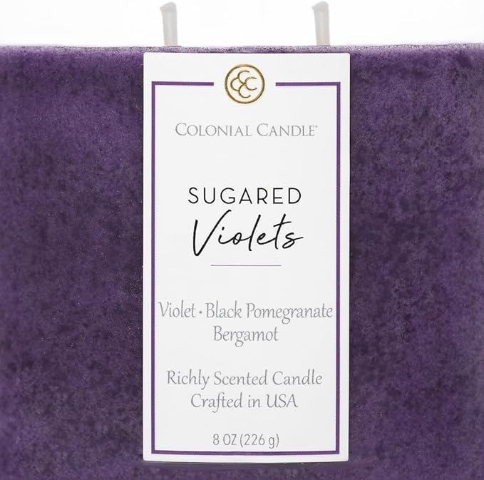Colonial Candle Sugared Violets Scented Candle Jar, Highly Fragranced Candles for Home Scented, Mottled Wax Candle, 2 Wick, 8 oz - Made in The USA