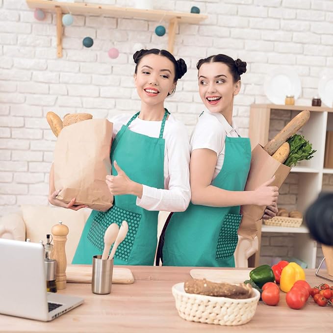 Total 6PCS Baby Blue Bib Aprons Bulk with 2 Pockets for Women Men Adult - Chef Cooking Kitchen (6, Baby Blue)