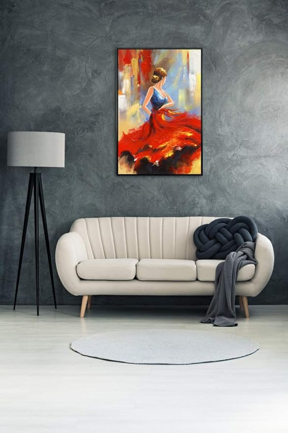 Wieco Art Framed Art Flying Skirt Modern Artwork Abstract Dancing People Oil Paintings on Canvas Wall Art for Home Decorations Wall Decor Stretched with Black Frame