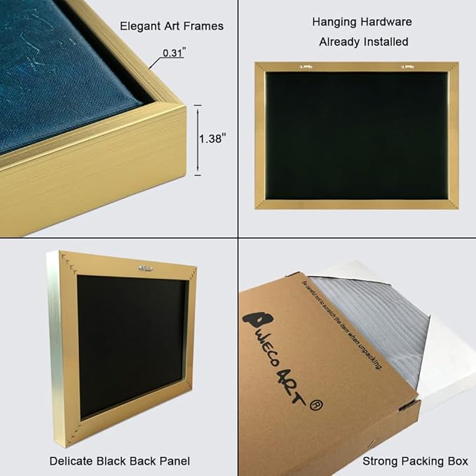 Wieco Art Framed Wall Art Morning Dancing Floral Oil Paintings Canvas Wall Art Modern Grace Abstract Flowers Artwork for Living Room Bedroom Home Decorations Wall Decor with Golden Frame