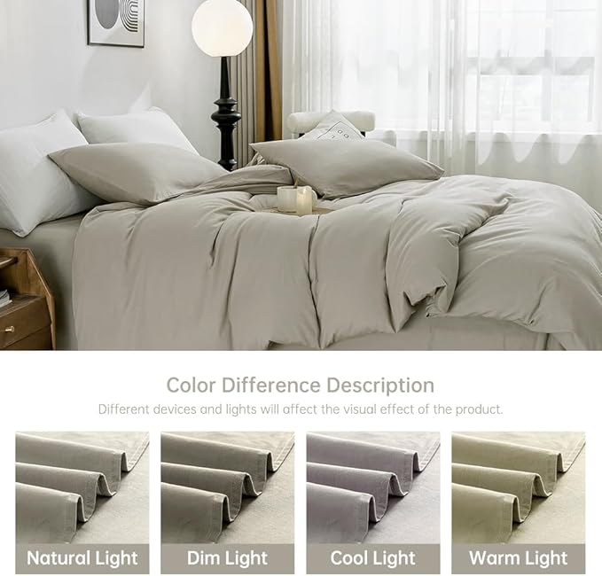 JELLYMONI Cotton Duvet Cover Full Size - 100% Washed Cotton Linen Like Textured Comforter Cover, 3 Pieces Lightweight Soft Bedding Set with Zipper Closure (Linen Grey, Full 80"x90")