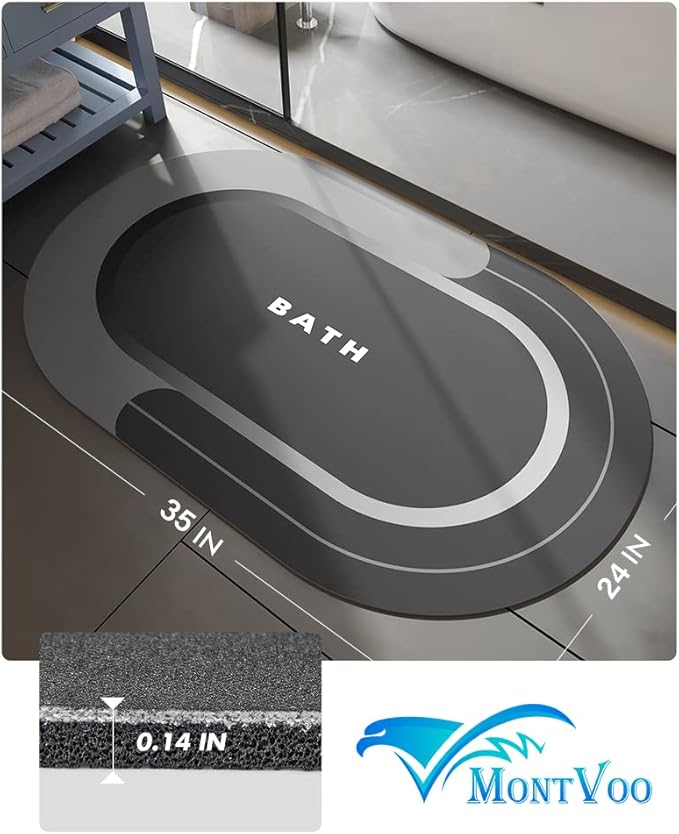 MontVoo Bath Mat - Non Slip, Quick Dry, Stain Resistant Bath Mat Rug for Bathroom Floor - Easy Care Shower Rug for Outside Bathtub - 24"x35" Darkgrey