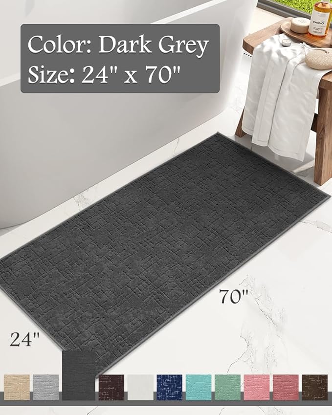 AMOAMI-Bath Mat-Absorbent Quick Dry Bathroom Floor Mats-Washable Rubber Backing Bath Mats for Bathroom Rugs Fit Under Door-Bath Rug for in Front of Sink Bathtub Shower Room, Dark Grey 24''x70''