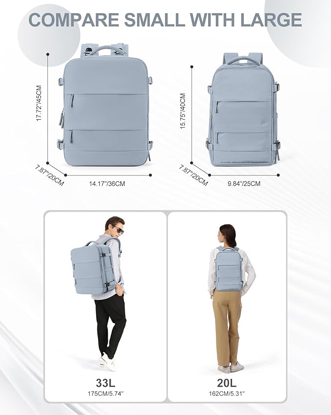coowoz Large Travel Backpack Carry On for Women Man Waterproof Gym Backpack with Laptop Compartment Mochila de Viaje Teacher Personal Item Backpacks Rucksack Airplane Accessories Must Haves Gray Blue