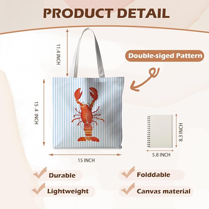 Beach Crab Tote Bag, Summer CrabsTote Bag for Women, Summer Crab Reusable Grocery Bags Shopping Bags