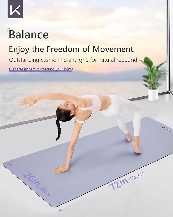 KEEP Professional Yoga Mat with Strap for Men and Women, 5mm Heavy High-Density Natural Rubber Mat for Premium Material Superior Grip, Non-Slip, Eco-Friendly 72"x26" Exercise Mat