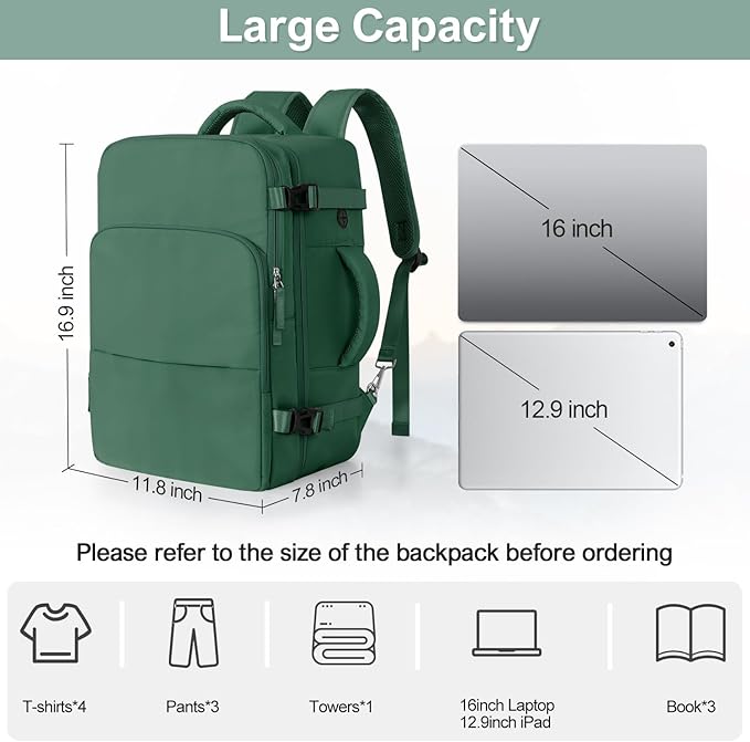 Travel laptop Backpack for Women, Personal Item Size Flight Approved, 16 Inch Laptop Bag with Multi-Pockets, Hiking Backpack, Waterproof Carry On Backpack Casual Daypack Backpack