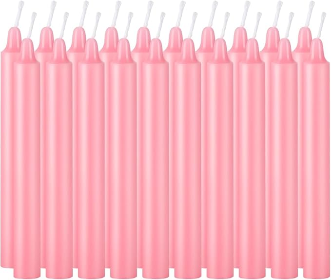 Set of 40 Pink Spell & Chime – Premium Mini Taper Candles for Valentine's Day,Wedding,Rituals, Prayer, Birthdays, Meditation, Altar -0.5X4 Inch Tall, Unscented (Pink)