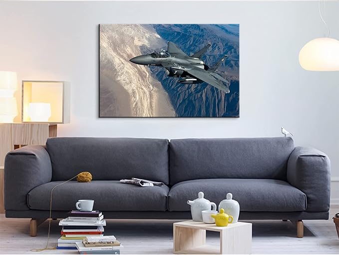 Airplane Canvas Wall Art F-15E Strike Eagle Posters Aircraft Wall Decor Vintage Fighter Plane Picture Artwork Fighter Jet Paintings Airplane Decor for Home Living Room Ready to Hang (28''Hx40''W)