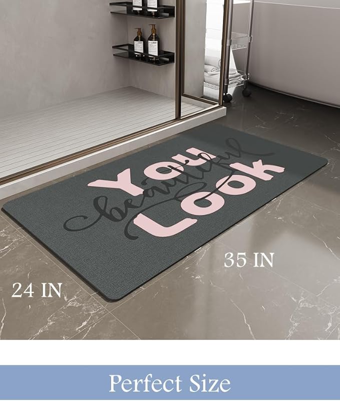 MontVoo-Bath Mat-Bathroom Mat Rug Non Slip Super Absorbent Stain Resistant Quick Dry Thin Bathroom Rug-Bath Mats for Bathroom Floor Bathtub Vanity-24 x35 Pink