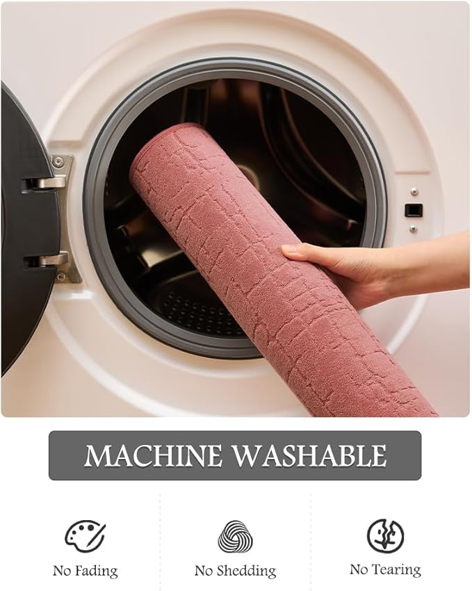 AMOAMI-Bath Mat-Absorbent Quick Dry Bathroom Floor Mats-Washable Rubber Backing Bath Mats for Bathroom Rugs Fit Under Door-Bath Rug for in Front of Sink Bathtub Shower Room, Rose 24''x48''