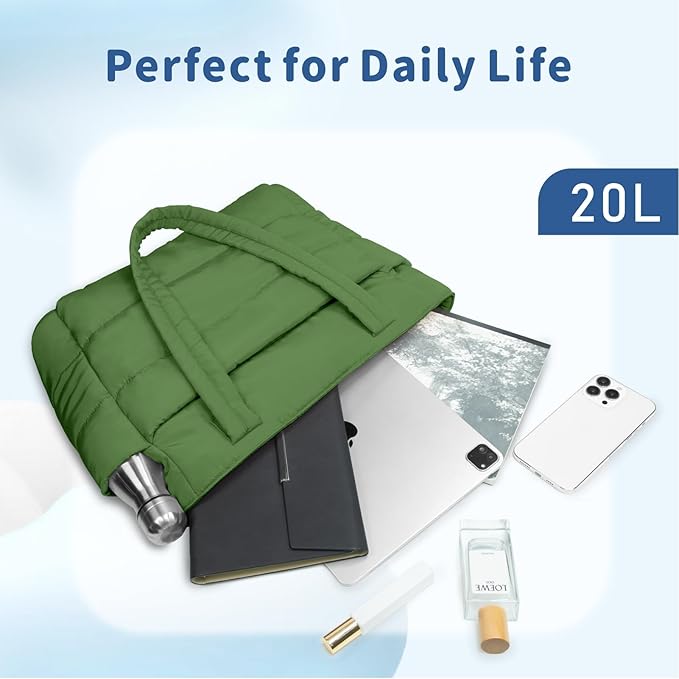 TOPDesign Puffer Tote Bag for Women, Lightweight Puffy Handbag with Compartments, Quilted Shoulder Bag for Work, Travel, Gym