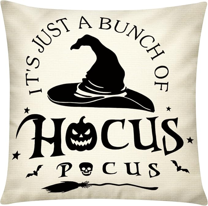 Halloween Pillow Covers 18x18 Inch Set of 6, Indoor Halloween Decorations, Black White Farmhouse Saying Throw Pillow Cover, Scary Pillowcase for Seaonal Party Couch Home Decor