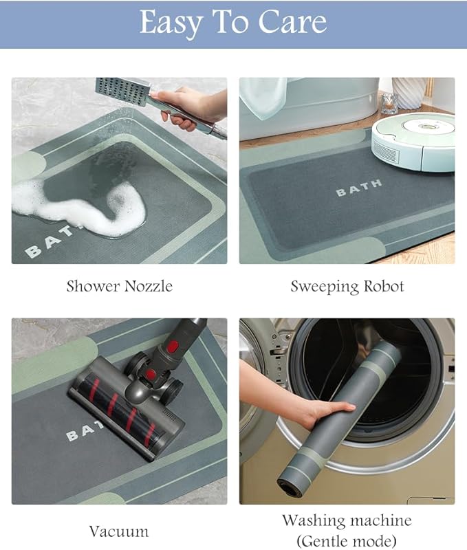 MontVoo Non Slip Super Absorbent Stain Resistant Quick Dry Thin Bath Mat - 17"x50" Green