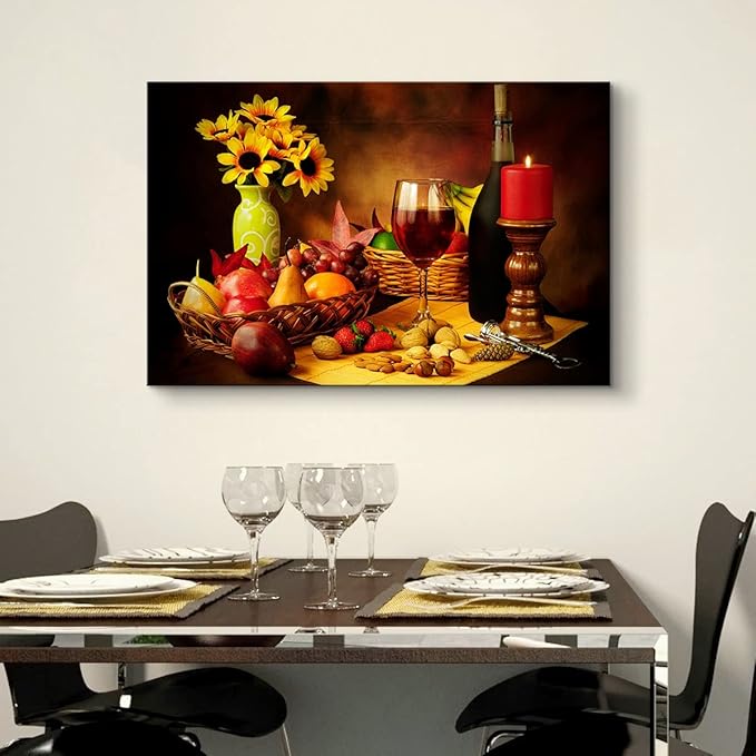 Mistyefly Dining Room Wall Decor Wine Decor Kitchen Wall Art Wine Kitchen Poster Food Art Fruit Canvas Wall Art Dining Room Bar Ready to Hang (12''Hx18''W)