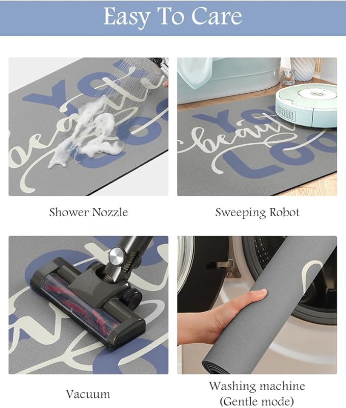 MontVoo-Bath Mat Rug Long Non Slip Super Absorbent Bathroom Runner Stain Resistant Quick Dry Thin Bathroom Mat Fit Under Door-17"x50",Blue-Look