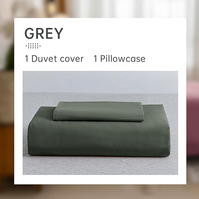 JELLYMONI Cotton Duvet Cover Twin Size - 100% Washed Cotton Linen Like Textured Comforter Cover, 2 Pieces Breathable Soft Bedding Set with Zipper Closure (Gray, Twin 68"x90")