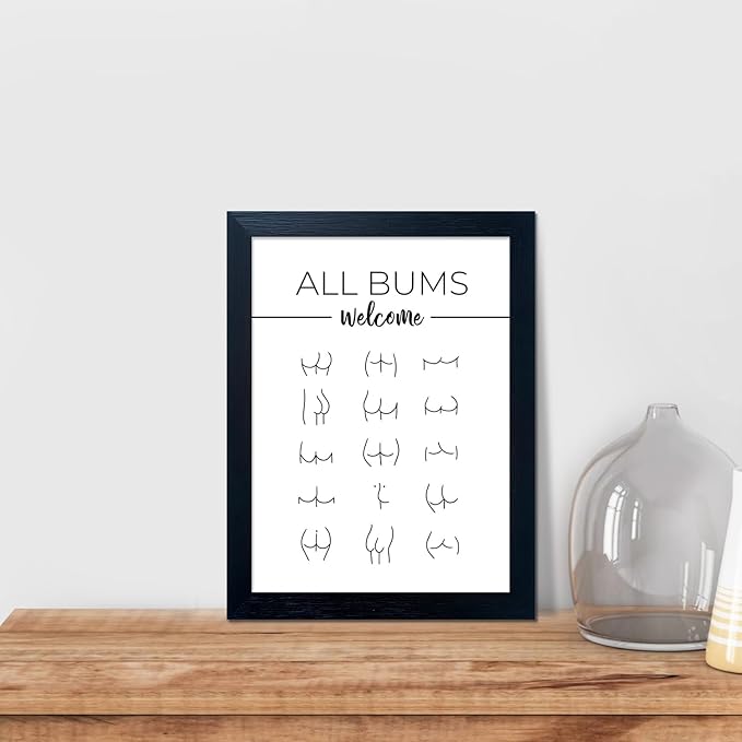 Funny Bathroom Wall Art Black and White Framed Toilet Art Modern Minimalistic Canvas Print Paintings Sign Artwork