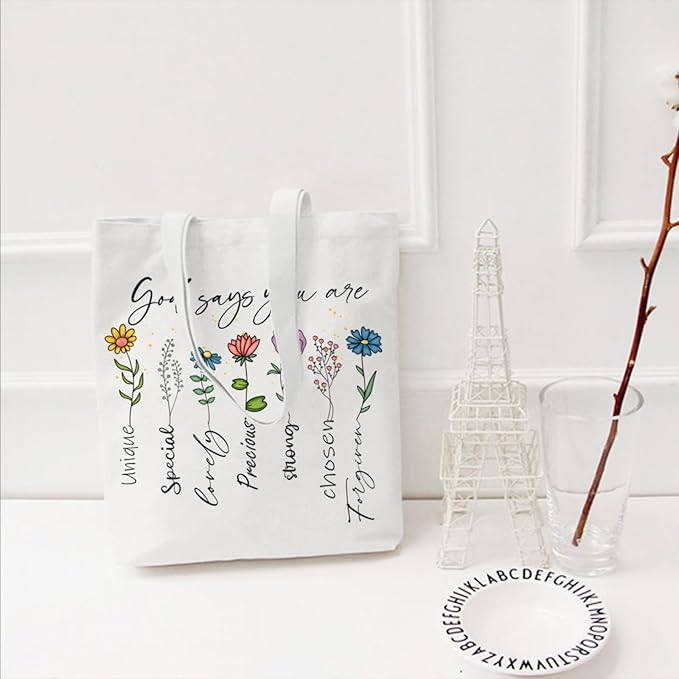 2 Pack Christian Bible Canvas Tote Bag for Women with Makeup Bag Gods Says You Are Bags Floral Tote Bag Aesthetic