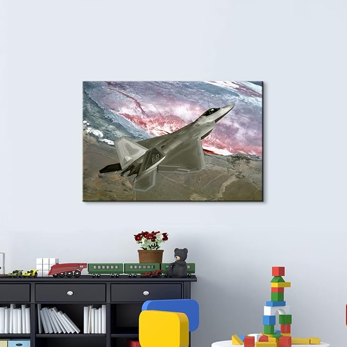 Airplane Decor F-22 Raptor Fighter Jets Poster Aviation Wall Art Plane Wall Art for Boys Room Aviation Poster for Boys Room Bedroom Decor (12''Hx18''W)