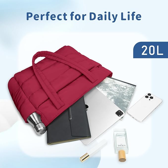 TOPDesign Puffer Tote Bag for Women, Lightweight Puffy Handbag with Compartments, Quilted Shoulder Bag for Work, Travel, Gym