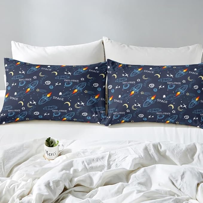 Feelyou Outer Space Duvet Cover Set Universe Galaxy Comforter Cover for Kids Boys Girls Star Moon Bedding Set 1 Duvet Cover & 1 Pillowcase