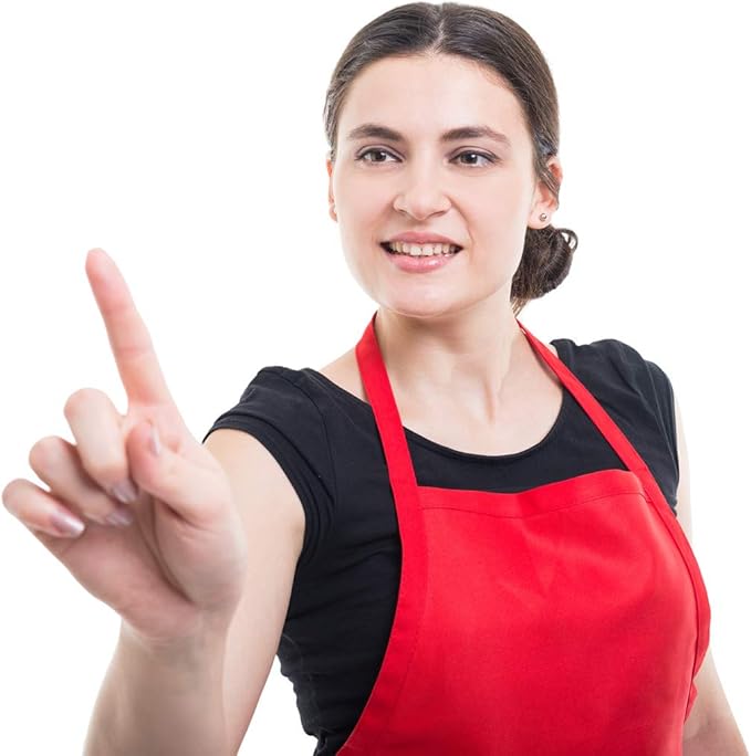 Total 6PCS Red Aprons Bulk for Women Unisex Plain Colour Bib Aprons with 2 Front Pockets Washable Apron for Painting Cooking Baking Kitchen Restaurant Crafting