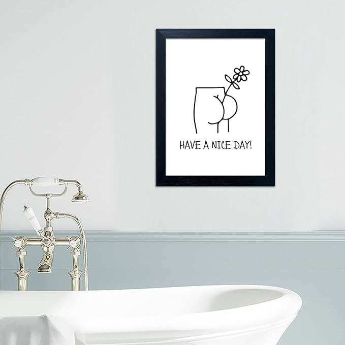 Framed Minimalist Canvas Print - Funny Bathroom Picture Wall Art, Humoristic Restroom Wall Decor, Fun Bathroom Sign