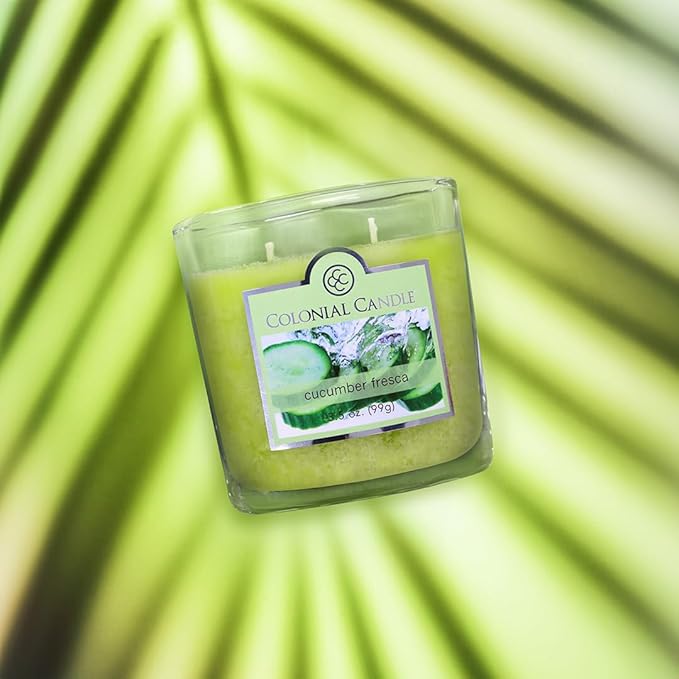 Colonial Candle Cucumber Fresca Scented Jar Candle, 2 Wick, 3.5 oz, Mottled Wax Candle
