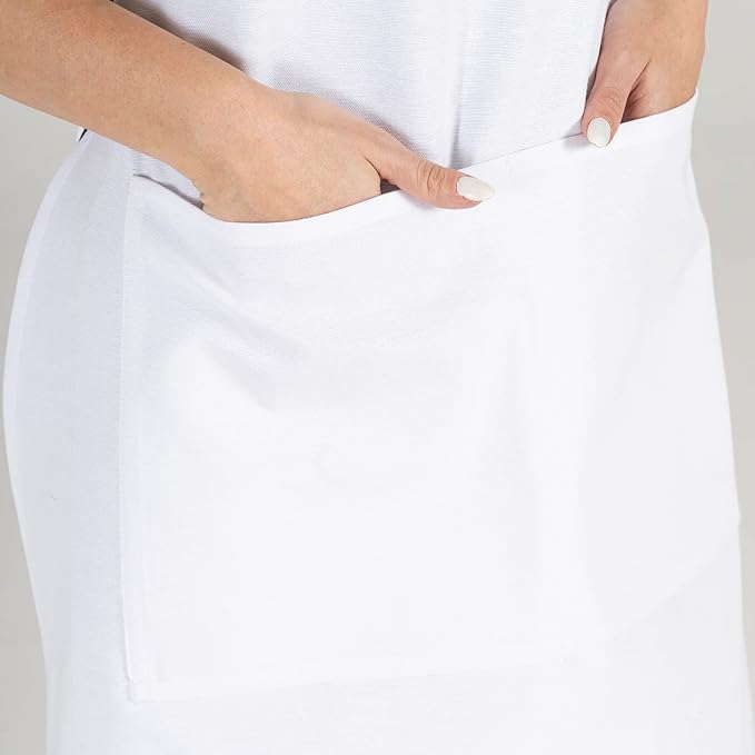 TOSHE Kitchen Apron Waterdrop Resistant Cotton Apron with adjustable Aprons for Women with Pockets 10 Color option Cooking White Apron(White)