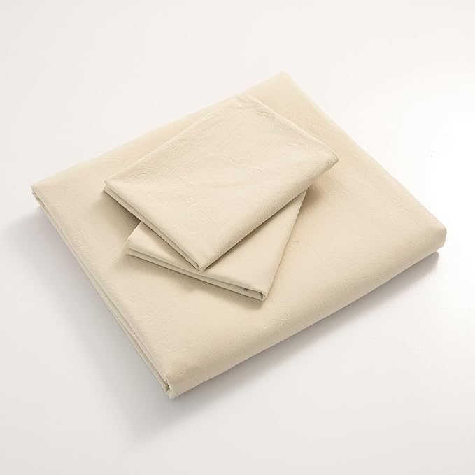 JIYUAN 100% Washed Cotton Duvet Cover Set 3 Pieces Queen, 1 Duvet Cover 90x90 Inches(Comforter Not Included) and 2 Pillowcases,Linen Feel Bedding Set Comfy and Breathable,Heathered Beige